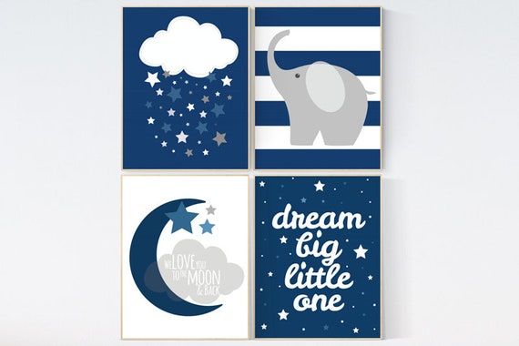 Nursery decor boy navy, nursery decor elephant, dream big, nursery wall art, elephant nursery, navy blue nursery wall art, boys room decor