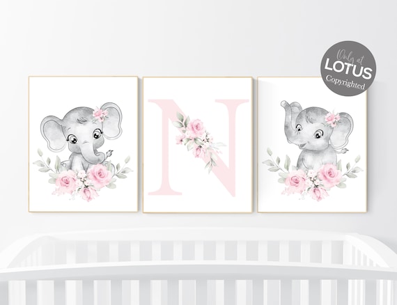 Nursery decor girl elephant, nursery decor girl flower, nursery decor girl floral, Boho baby room, pink nursery decor, Girls Bedroom, Boho