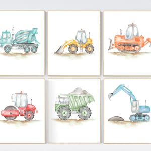 Boy Room Wall Art, Construction Nursery Prints, Construction Wall Art, Playroom Truck Vehicles Posters, Truck Wall Art, Construction Trucks