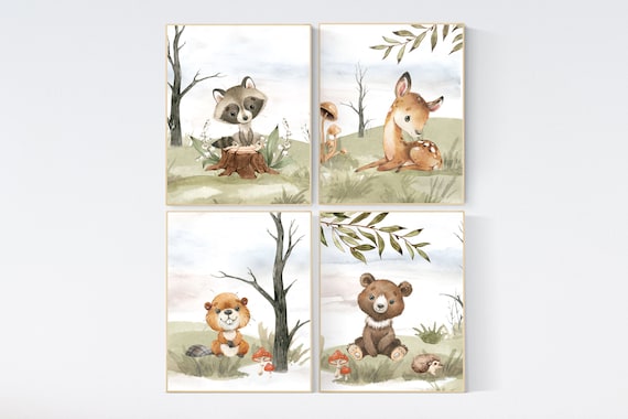 Nursery decor woodland, jungle animals, gender neutral nursery, Woodland Nursery Wall Art, Woodland Print Set, animal prints,