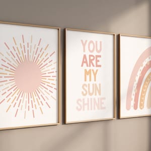 Láminas de guardería arcoíris, guardería bohemia, rosa ruborizado, eres mi sol, guardería arcoíris, láminas bohemias, láminas de guardería para niña, guardería ruborizada
