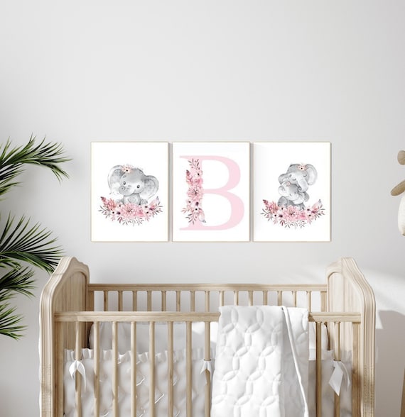 Nursery decor girl boho, elephant nursery wall art, nursery decor girl floral, nursery decor girl woodland, floral nursery, boho nursery