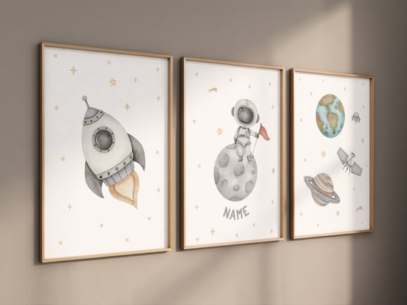 Outer Space Nursery Wall Art, Space Nursery Decor, Boys Room Decor, Rocket Ship, Astronaut print, Kids Room Decor, Space Nursery