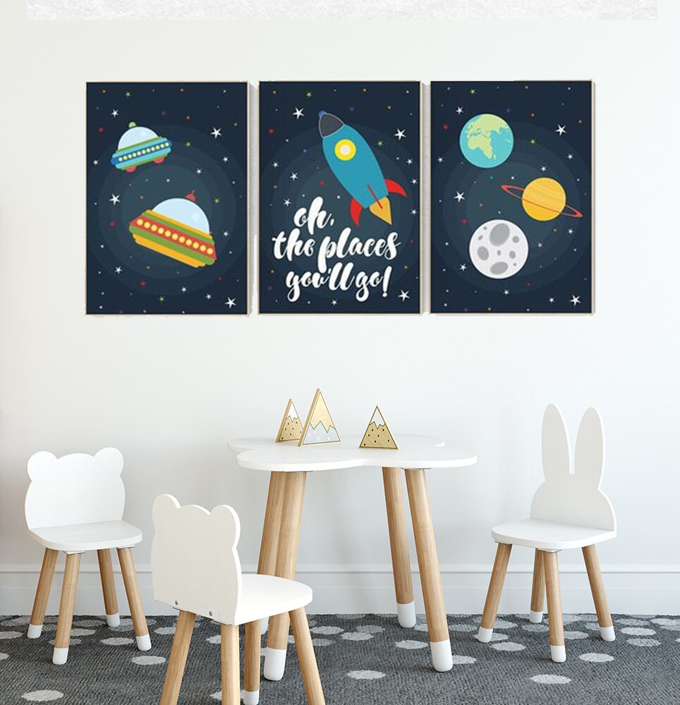 Oh the places you'll go, Space nursery decor, outer space nursery wall