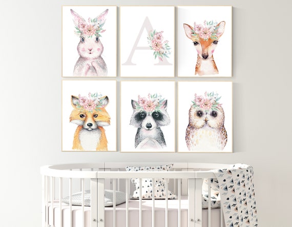 Woodland nursery, nursery decor woodland, nursery wall art animals, nursery wall art woodland, Woodland Animals Nursery Art, girl nursery