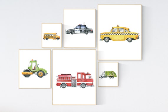 Boy Room Wall Art, Vehicle Nursery Prints, Transportation Nursery,  Construction Wall Art, Truck Wall Art, Nursery Truck Prints