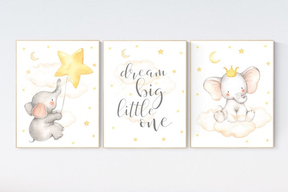 Gender neutral nursery decor, nursery decor elephant, nursery decor girl, nursery decor boy, twin, nursery decor clouds, nursery wall art