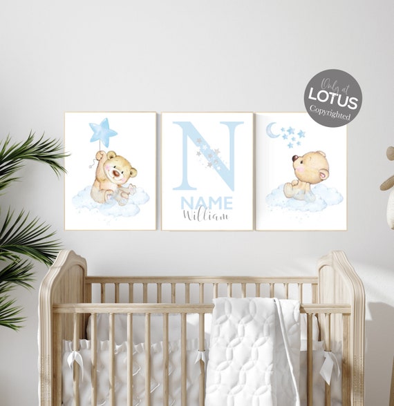 Nursery decor bear, nursery decor boy, bear nursery print, teddy bear decor, nursery wall art animals, boy nursery wall decor, blue nursery