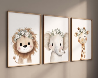Safari Animal Nursery Art: Lion, Elephant, Giraffe Prints