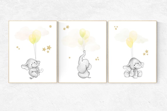 Yellow grey nursery, elephant nursery, Nursery decor animals, yellow gray neutral nursery, yellow gold nursery gender neutral yellow nursery