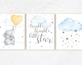 Baby Room Wall Art, neutral nursery, Gender neutral nursery, Twinkle twinkle little star, Baby wall decor, baby room decor, blue yellow