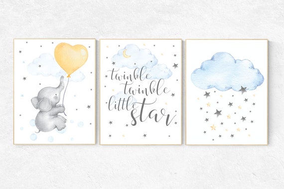 Baby Room Wall Art, neutral nursery, Gender neutral nursery, Twinkle twinkle little star, Baby wall decor, baby room decor, blue yellow