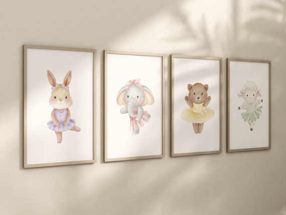 Ballerina animals, baby room decor girl, pastel colors, bunny nursery, bear nursery, nursery prints girl, ballet prints, ballet animals