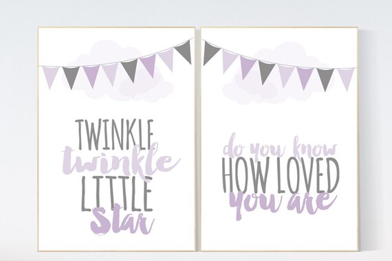 Twinkle Twinkle Little Star, Purple nursery decor, baby girl nursery wall art, new baby gift, purple gray nursery, Purple Grey Nursery