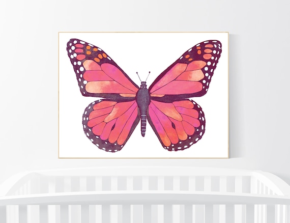Nursery decor girl butterfly, pink nursery, Butterfly Nursery Art, butterfly prints, Butterfly Art, pink and orange, girls room decor