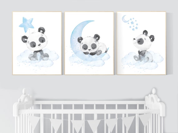 Nursery decor boy, panda nursery wall art, blue and grey, baby room decor boy, panda bear nursery, boy nursery wall art, nursery wall decor