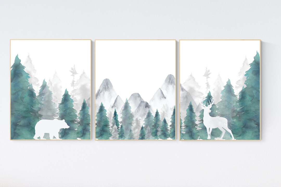 Nursery Decor Woodland Mountain Wall Art Tree Nursery Decor Etsy