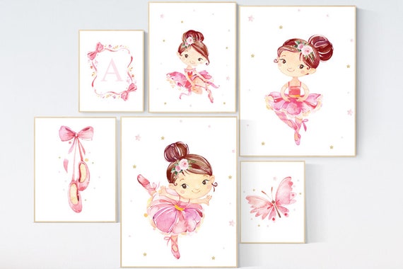 Ballerina nursery wall art, ballerina prints for nursery, baby girl nursery printsl, girl room wall prints, girls room wall decor, ballerina