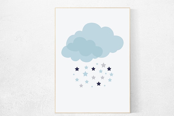 Cloud nursery, navy blue nursery, baby boy nursery, star nursery, nursery wall art, nursery art, navy nursery decor baby room decor wall art