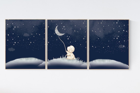 Sheep nursery, Nursery decor neutral, moon and stars, navy nursery, nursery wall decor, nursery decor sets, nursery decor boy stars, neutral