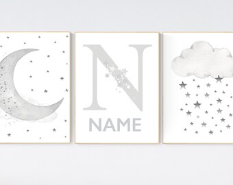 Neutral Nursery Art: Moon, Stars, Cloud Prints