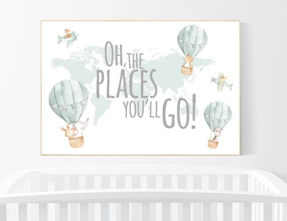 Hot air balloon nursery, Nursery decor neutral, gender neutral, animal nursery, woodland animals, sage green, green nursery, animal prints