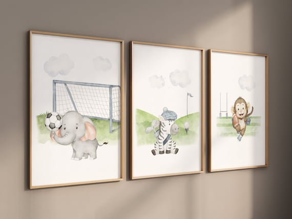 Sports nursery decor, Baby Animals Sport, Baby boy sports nursery, Safari nursery, baseball, soccer, golf nursery, animal sports