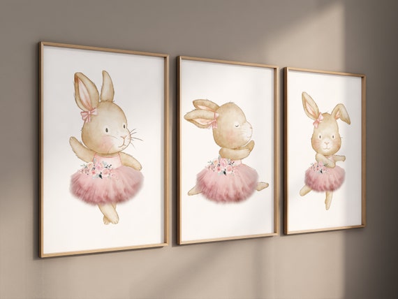 Ballerina animals, bunny nursery, baby room decor girl, nursery prints girl, ballet prints, ballet animals, ballerina rabbits, bunny print