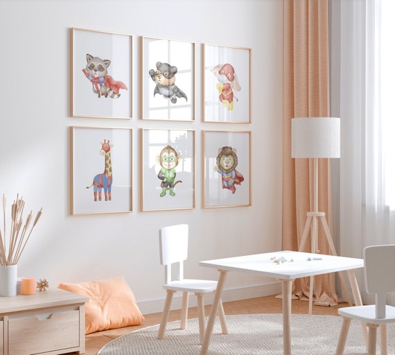 Superhero nursery art, Superhero Prints, Superhero Nursery Prints, Boys Wall Art, Superhero Animals, Heroes Decor, Boys Bedroom