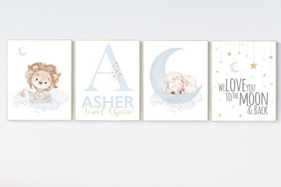 Nursery decor boy, animal nursery, lion nursery, sheep nursery, animal prints, we love you to the moon and back