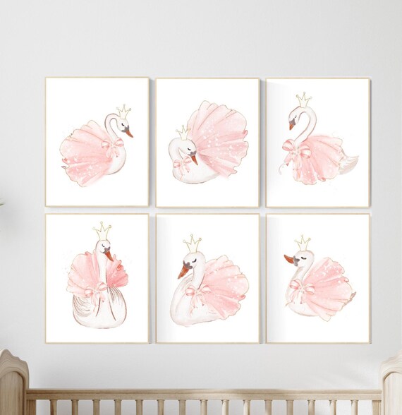 Nursery decor girl swan, swan ballerina, princess, swan nursery wall art, blush nursery, swans, ballet, blush pink nursery decor