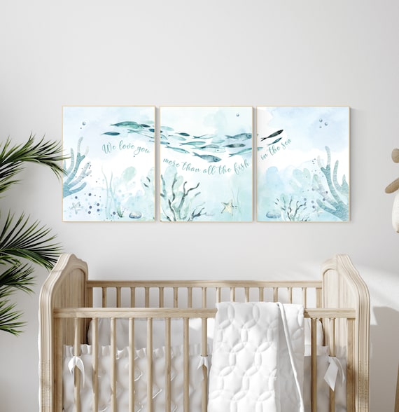 Under the sea wall art, Ocean nursery decor, Nautical nursery print set, under the sea nursery, gender neutral nursery, ocean, nautical