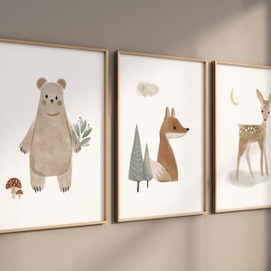 Boho Nursery Decor, woodland nursery, gender neutral nursery, animal prints, neutral colors, Boho prints, kids room art, woodland animals