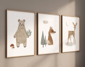 Boho Animal Nursery Prints: Woodland Neutral Decor