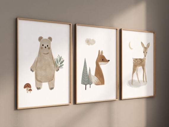 Boho Nursery Decor, woodland nursery, gender neutral nursery, animal prints, neutral colors, Boho prints, kids room art, woodland animals