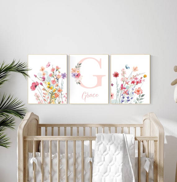 Boho Nursery wall art, Wildflower Nursery Decor, Floral Nursery, Girl Nursery Decor, vintage flower nursery, Botanical Print, home decor