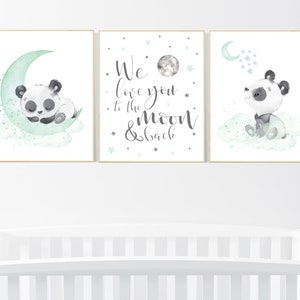 Panda nursery, mint nursery decor, gender neutral prints, mint nursery wall art, panda prints, animal nursery wall art, neutral nursery