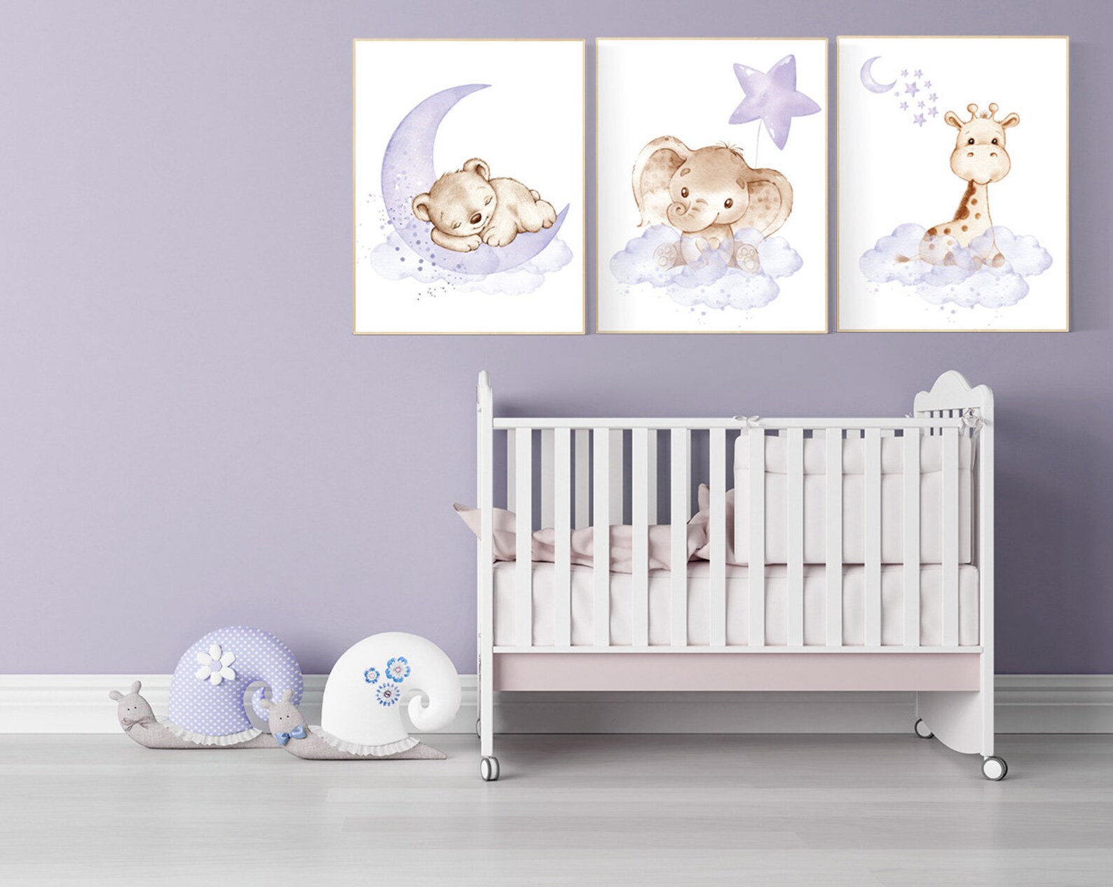 Purple Nursery Wall Art Animal Nursery Elephant Giraffe Etsy