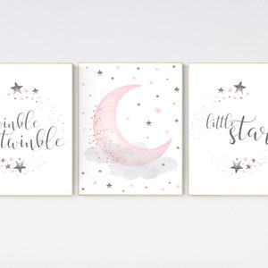 Ttwinkle twinkle little star, Moon nursery, Nursery wall art girl, pink nursery, baby room decor girl, nursery art, baby girl room ideas