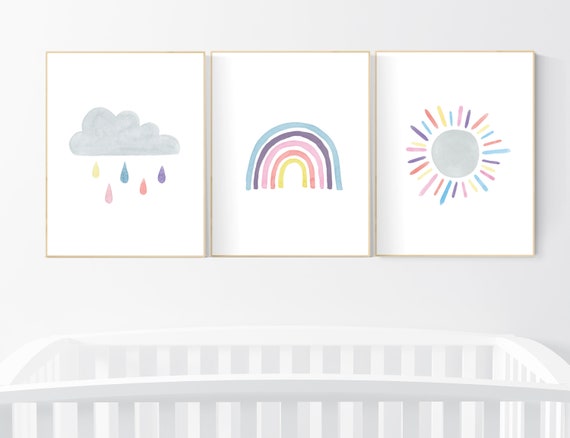 Nursery prints rainbow, Nursery decor gender neutral, nursery wall art boy, moon star, cloud, nursery wall art neutral nursery print