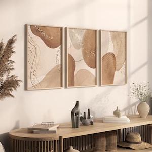 Brown Abstract Wall Art Set – Minimalist Earth Tone Prints for Modern Home Decor, Neutral Boho Aesthetic Artwork, Set of 3 Prints