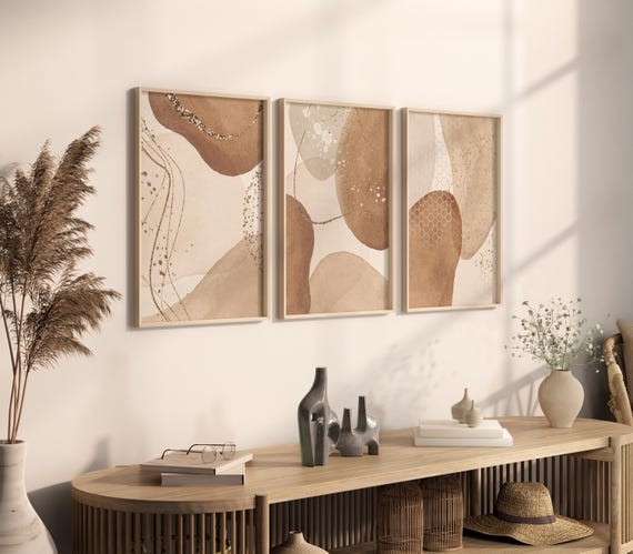 Brown Abstract Wall Art Set – Minimalist Earth Tone Prints for Modern Home Decor, Neutral Boho Aesthetic Artwork, Set of 3 Prints