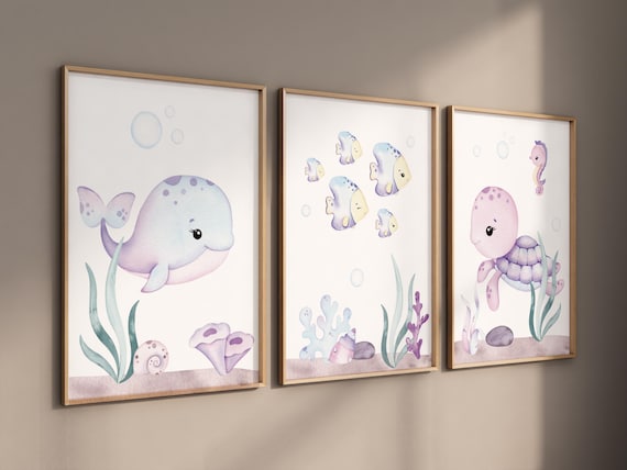 Ocean nursery decor, girl nursery, Nautical nursery print set, under the sea nursery, Under the sea wall art, pink nursery, girls room decor