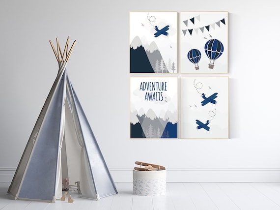 Nursery decor boy adventure, nursery decor boy prints, mountain print nursery, adventure awaits, adventure nursery decor, navy blue nursery