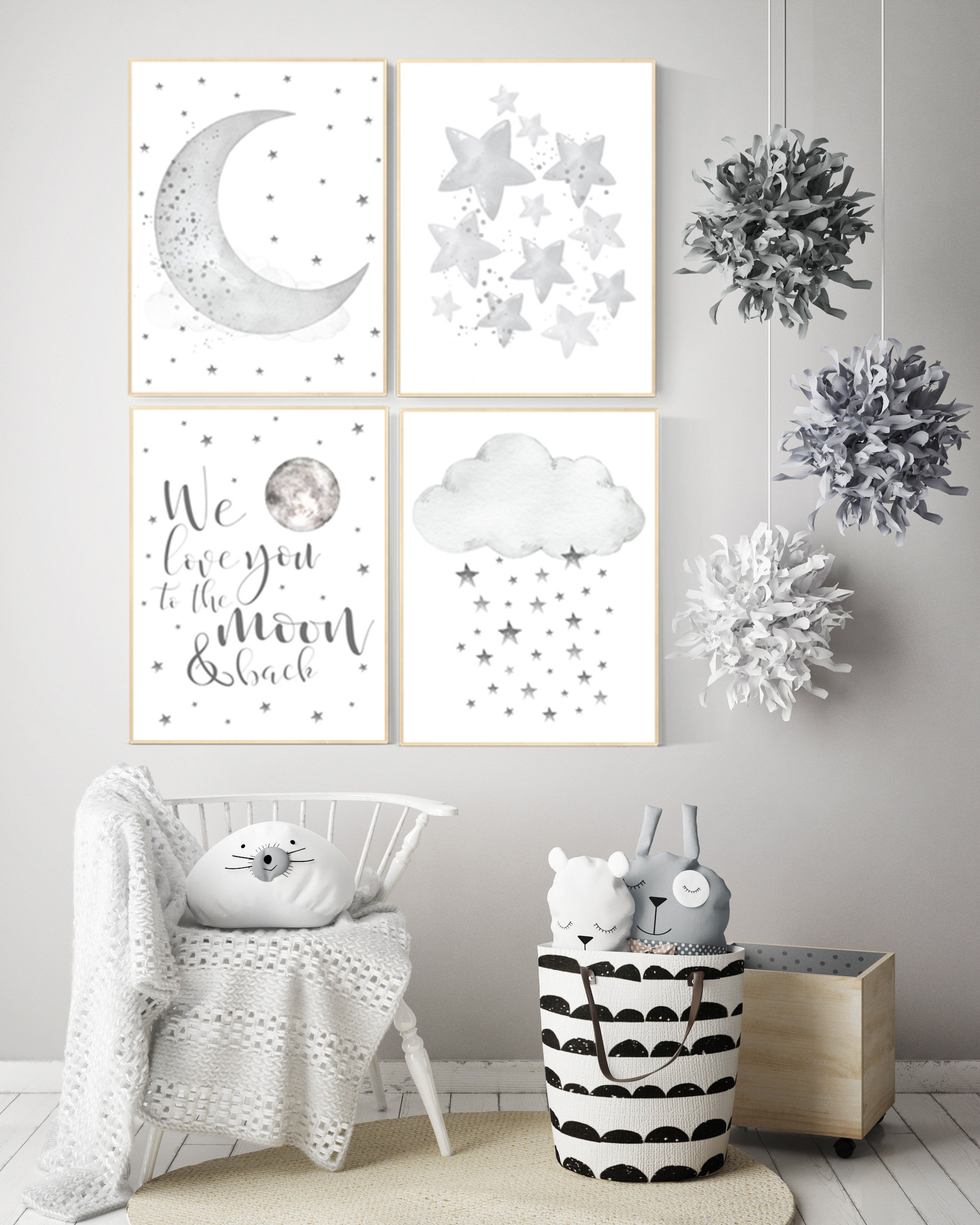 Nursery wall art grey, gray nursery, nursery decor neutral, baby room