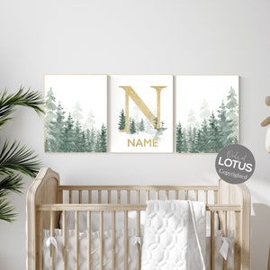 Nursery decor mountain, nursery wall art, tree nursery decor, adventure theme nursery, forest, sage green, beige, woodland animals
