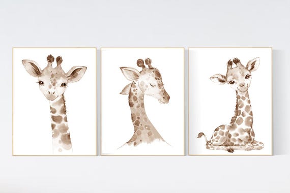 Nursery decor giraffe, giraffe nursery, gender neutral nursery, baby room wall art, woodland animals, giraffe prints, mom and baby giraffe