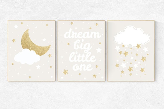 Neutral nursery decor, gold nursery decor, gender neutral nursery decor, baby room twinkle twinkle little star, dream big, neutral nursery