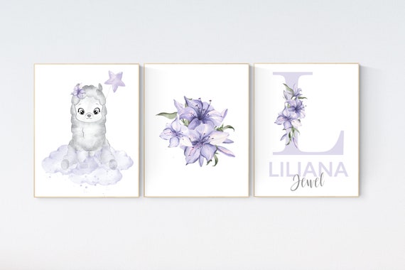 Llama nursery print, nursery decor girl, nursery wall art llama, Llama Print, lavender, Llama Wall Art, floral nursery
