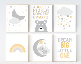 Láminas de decoración neutra para habitación de bebé: Arte para habitación de bebé en amarillo y gris